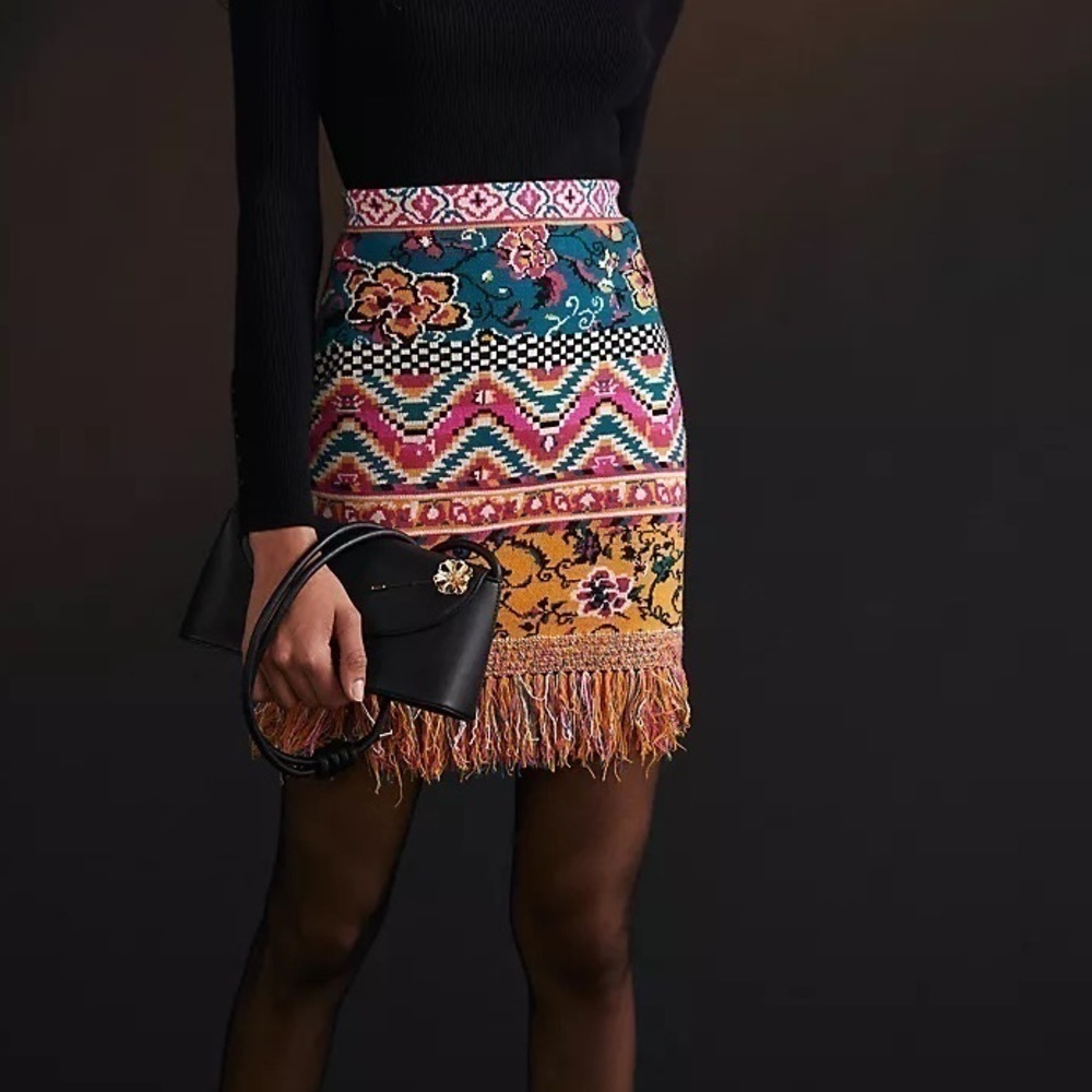 NWT - Anthropologie Fringed Hem Sweater Mini Skirt